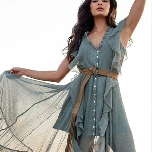 Joyfolie Ruffled High Low Dress in Gray